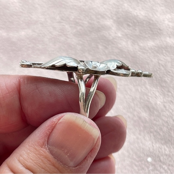 Vintage Signed Angela Lee Navajo Sterling Peyote Cactus Flowers Leaves Ring - Picture 6 of 9
